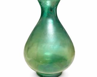 Lot 533: Spanish Green Art Glass Vase with Scavo-Style Gold Finish