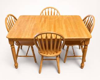 Lot 47: Wood Dining Table with Butterfly Leaf & 4 Windsor Chairs