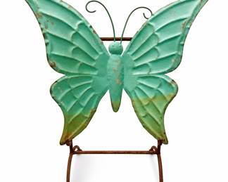 Lot 34: Turquoise Metal Butterfly Sculpture with Stand