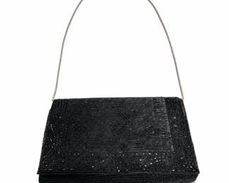 Lot 383: Vintage Hand-Beaded Black Evening Bag