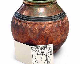 Lot 527: John Melkonian Signed Raku Copper Luster Vase