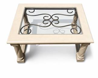 Lot 324: Glass-Top Coffee Table with Wrought Iron Scrollwork