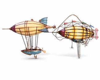 Lot 301: Pair of Steampunk Metal Airship Sculptures