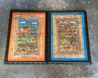 Lot 483: Pair of Signed Roberto M. Mexican Amate Bark Paintings