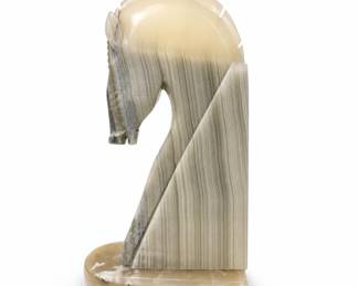 Lot 42: Pair of Hand Carved Onyx Horse Head Bookends