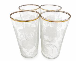 Lot 495A: Set of 4 Frosted Morning Glory Highball Tumblers