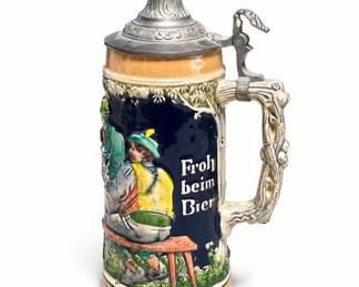 Lot 544: Gerz German Lidded Beer Stein "Froh beim Bier"