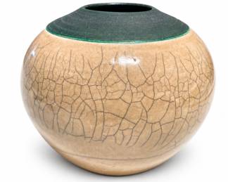 Lot 546: Signed Studio Raku Pottery Vase, Dated 1987