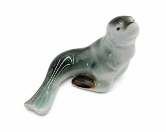 Lot 383A: Japanese Porcelain Sea Lion Figurine, Depoe Bay Souvenir