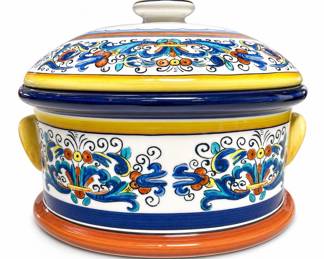 Lot 417: Ricco Deruta-Style Covered Casserole, Made in Portugal