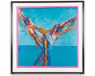 Lot 485: Serigraph of Woman in Hammock, Attributed to Nicola Simbari