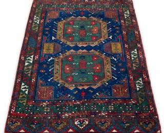 Lot 384A: Kazak-Style Hand-Knotted Wool Rug, Twin Medallions