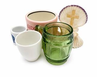 Lot 488A: Group of 4 Miniature Cups & Seashell Crucifix Ornament