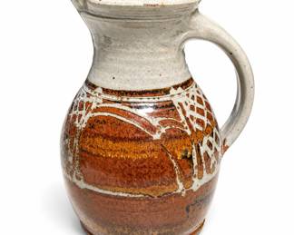 Lot 542: Studio Pottery Stoneware Pitcher with Wax-Resist Decoration