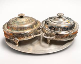Lot 991: Silverplate Covered Casserole Servers & Tray