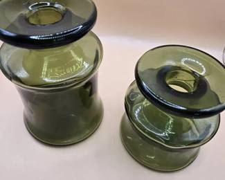 Vintage Dansk Design Green Glass inkwell candle holders