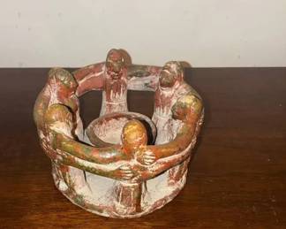 Rustic Circle of Friends Pottery Candle Holder