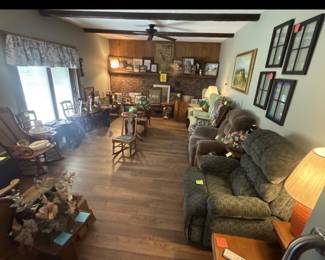 Furniture gallery. Recliners, wingbacks, caned chairs, vintage travel.