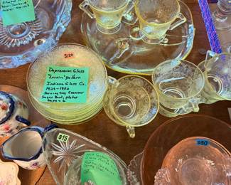 Depression glass in pink and green
