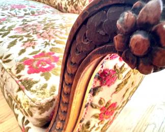 Louis XV Style Carved Walnut Sofa with Floral Velvet Upholstery