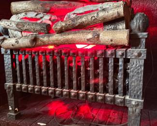 Vintage Cast Iron Electric Fireplace Insert • Illuminated Glass Ember Bed • Arts & Crafts Mission Style • Decorative Fireplace Heater/Light