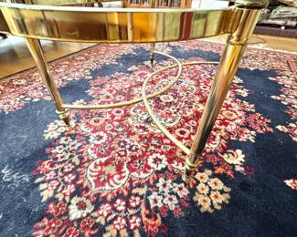 Hollywood Regency Brass & Glass Oval Coffee Table