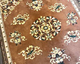 Traditional Floral Area Rug, Chinese Aubusson Style, Brown & Ivory