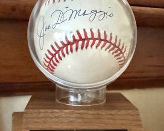 Joe DiMaggio Autographed Baseball with COA & Display Stand