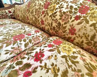Louis XV Style Carved Walnut Sofa with Floral Velvet Upholstery