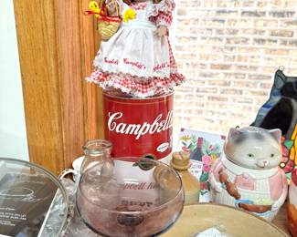 Campbell's Collectibles Doll, Cookie Jar, Kitchen Glassware & Vintage Decor Collection