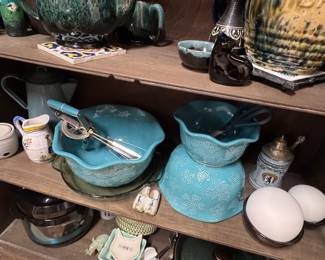 Vintage Pottery, Fire-King, Corning Ware, Stoneware & Kitchen Collectibles Display