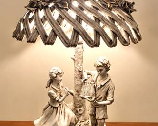 Capodimonte Porcelain Figural Table Lamp with Shade