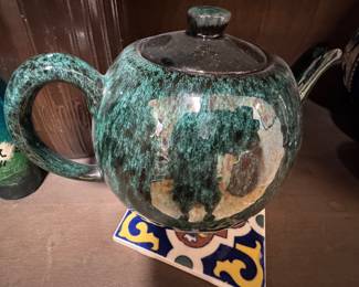 Blue Mountain Pottery Teapot with Green Mottled Glaze