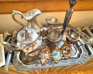 Silver Plate Tea Service, Serving Tray & Decorative Accessories