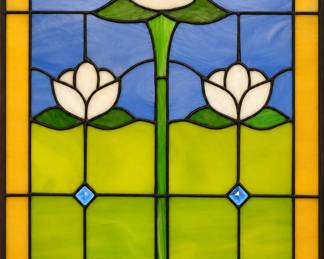Art Nouveau Style Lily Stained Glass Window Panel