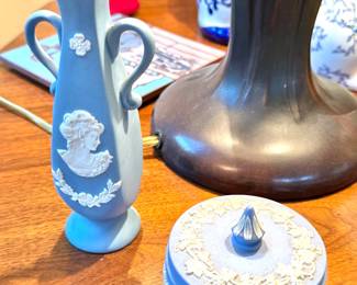 Wedgwood Blue Jasperware Bud Vase, Wedgwood Blue Jasperware Covered Trinket Box