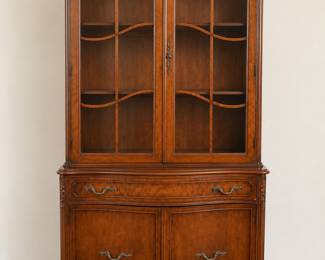 French Provincial Lighted China Cabinet with Curio Base