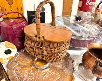 Longaberger Style Woven Basket Purse, Hammered Copper Pot & Vintage Kitchenware Collection