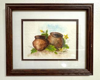 Louie Jones Framed Original Watercolor of Earthenware Pots