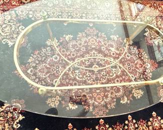 Hollywood Regency Brass & Glass Oval Coffee Table