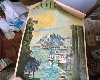 Vintage Norway Travel Poster | Scandinavian Fjord Harbor Scene | Mid-Century Wall Art | Tourism Print
