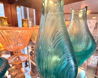 Mid-Century Modern Aqua Art Glass Freeform Vase