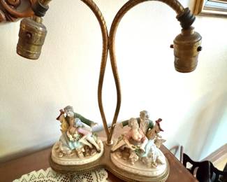 French Rococo Style Porcelain Figural Double Table Lamp Base