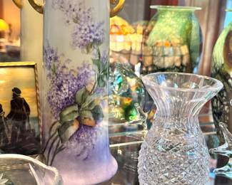 Waterford Crystal Pineapple Vase, Hand-Painted Porcelain Vase & Art Glass Display