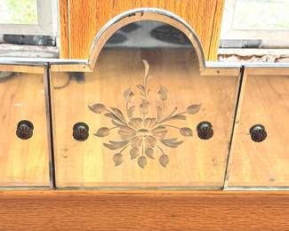 Venetian-Style Beveled Etched Mirror Valance, Floral Motif