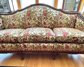 Louis XV Style Carved Walnut Sofa with Floral Velvet Upholstery