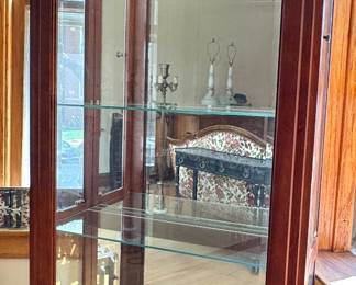 Lighted Mirrored Curio Display Cabinet with Glass Shelves
