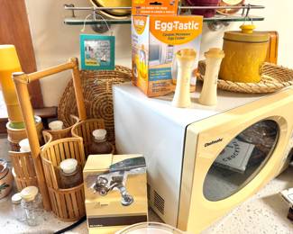 Kitchen Accessories, Bamboo Organizer, Rival Can Opener, Chefmate Microwave & Retro Housewares