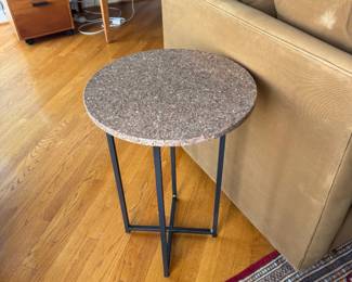 Round Granite Top Iron Accent Side Table