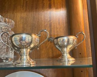 Monogrammed Silverplate Creamer & Sugar Bowl Set